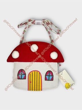 Mini Boden Toadstool House Pom Pom Applique Red & White Purse